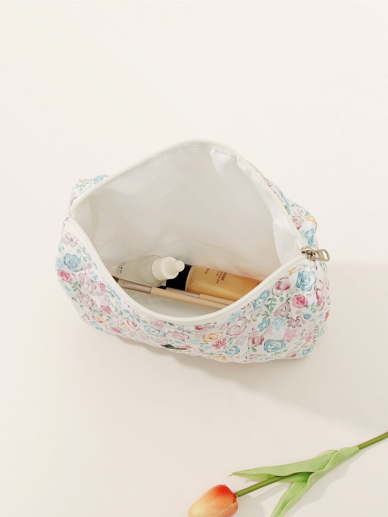 Ins Quilted Rose Flower Large Capacity Hand-Held Liner High-Value Cosmetic Bag Portable Storage Bag - Image 3